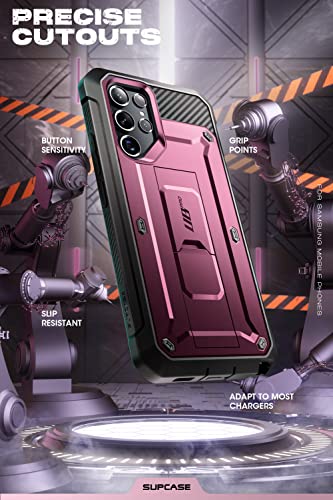 Image of SUPCASE Unicorn Beetle Pro Case for Samsung Galaxy S22 Ultra 5G (2022 Release), [Extra Front Frame] Full-Body Dual Layer Rugged Belt-Clip & Kickstand Case with Built-in Screen Protector (Wine)