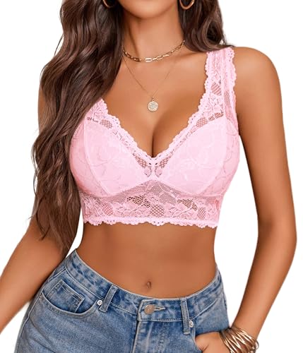 Image of Avidlove Bralettes for Women Lace Bra Non Padded Longline Bralette Deep V Triangle Sexy Everyday Lingerie Bras