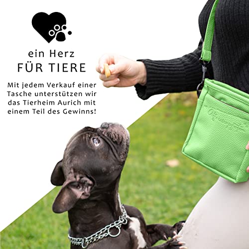 Ostfriesenpfoten® Leckerlibeutel 'Frieda' für Hunde aus hochwertigem Kunstleder - Grün Größe M - Futterbeutel mit EasyOpen Einhandmagnetverschluss - Gassitasche für Hunde-Leckerli