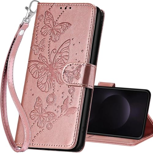 Étui Samsung Galaxy S25 FE 5G rose doré avec clapet portefeuille et support pour smartphone