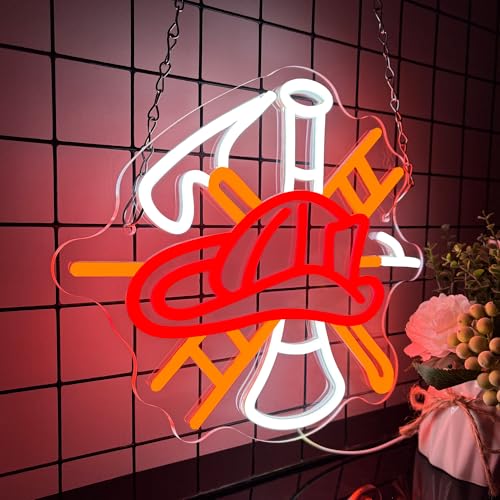 Image of Mutank Firefighter Gear Neon Sign, Fire Equipment Neon Light USB Powered LED Dimmable, for Fire Department Rescue Room Rescue Team Fire Truck Emergency Responder Department Sign(13.3 * 11.4 In)