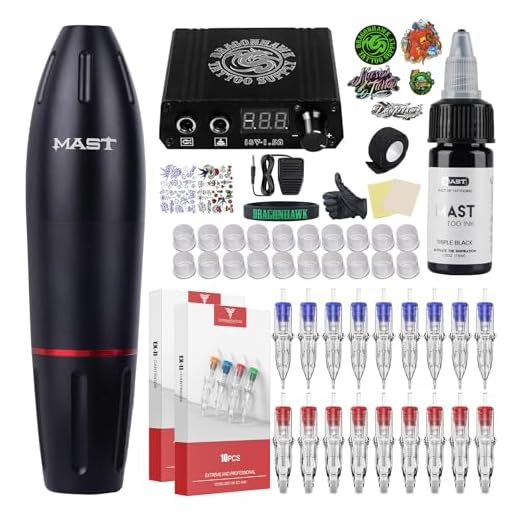 Dragonhawk Tattoo Machine Kit Rotary Tattoo Pen Gun Kit 20Pcs Tattoo Cartridges Needles Foot Pedal Power Supply for General Tattoo & Smp Studio 1013-10