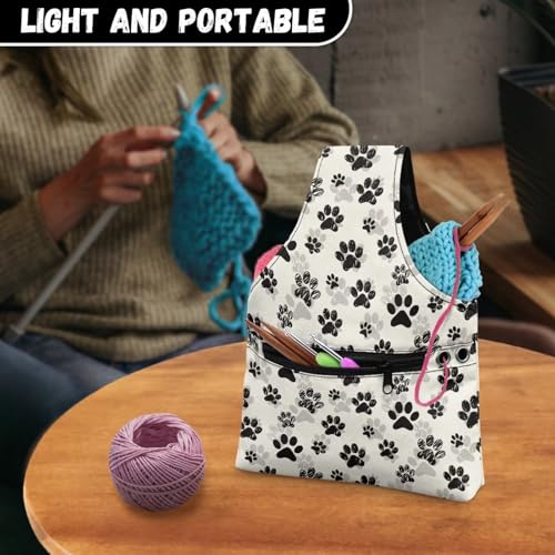 Image of Knitting Yarn Bag Paw Print Knitting Bag Crochet Bag Organizer, Drawstring Yarn Project Organizer, Yarn Tote for Crocheting Project, Store Skein Ball, Needles Accessories Small Size