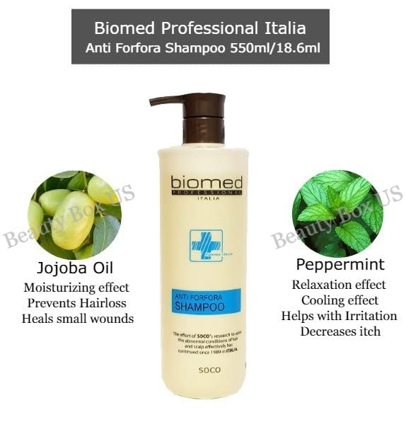 Biomed Professional Italia Anti Forfora Jojoba oil Anti-dandruff 100% Organic Shampoo For Oily Hair & Scalp, Deep cleans 550ml/18.6 fl oz