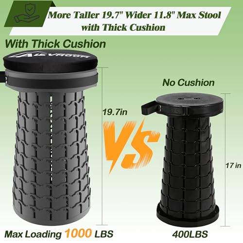 Image of ALEVMOOM Upgraded H 19.7 inch Collapsilbe Stool with 1.38 inch Thick Cushion,1000 lbs Capacity Wider & Taller Heavy Duty, Portable and Foldable Adjustable Telescoping Stool for Camping Hiking BBQ
