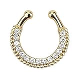 Single Line Paved Clear Gem Gold IP Non-Piercing Fake Septum Hanger 510GC