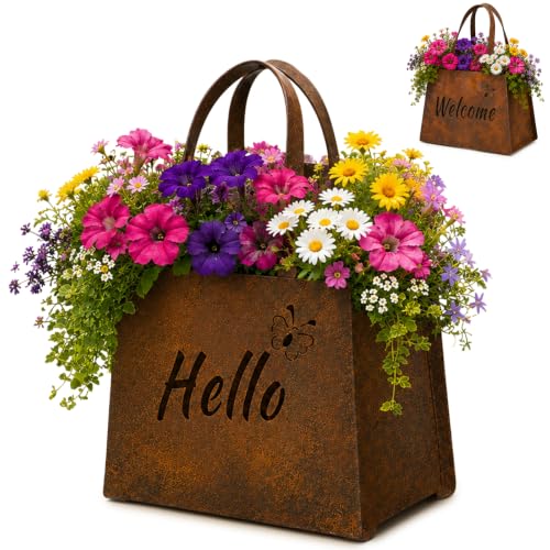 KTMIES Double-Sided Hello & Welcome Hanging Metal Planter