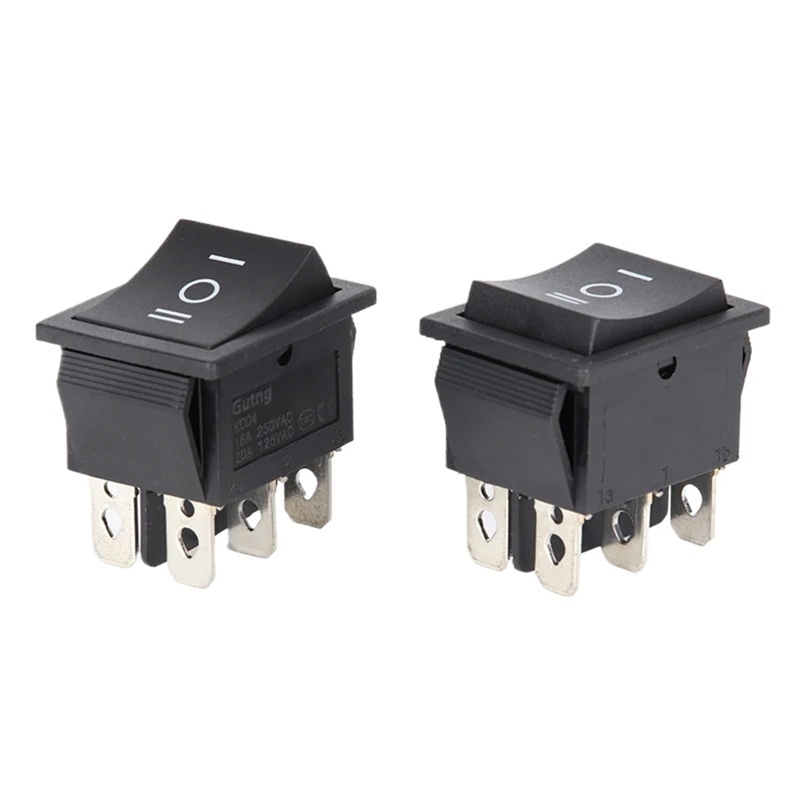 2PCS Rocker Switch 6 Pins 3 Position ON/Off/ON AC 20A/125V 16A/250V DPDT Car Boat Black Switch