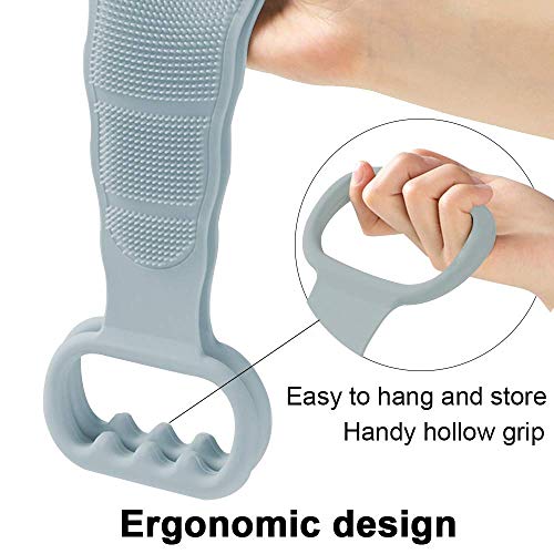 Silikon-Bad-Körperbürste, Peeling, verlängert, Silikon-Körper-/Rückenschrubber, leicht zu reinigen, schäumt gut, umweltfreundlich, komfortable Massage für Dusche (grau) Cover