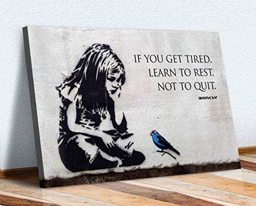 Toile Banksy Girl Oiseau bleu encadrée 60x40 cm pour salon