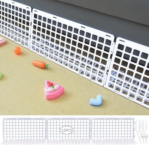 Image of 12 Pcs Under Couch Blocker for Bed Adjustable Furniture Plastic Under Bed Blocker with 30 Ties White Couch Barriers for Dogs Pets Cats (Style3)