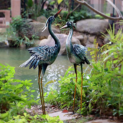 CHISHEEN Garden Crane Statues Outdoor Sculptures, Metal Yard Art Heron Statues Standing for Indoor Outdoor Decor, Bird Statues for Patio Lawn Porch Decorations