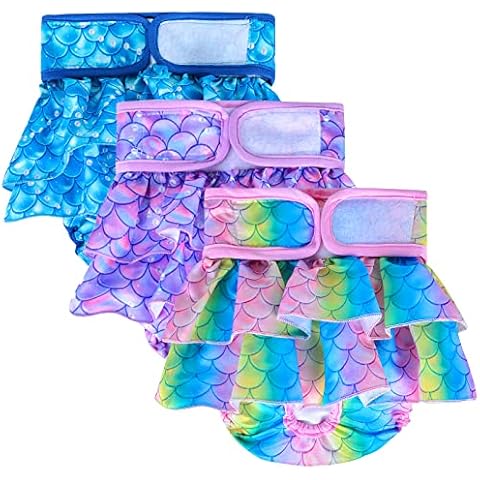 Hundewindeln 3Pcs Wiederverwendbare Hundewindel waschbar Hund Periode Hosen in der Saison buntes Mädchen Hundewindeln Kleid super saugfähig weich Cover