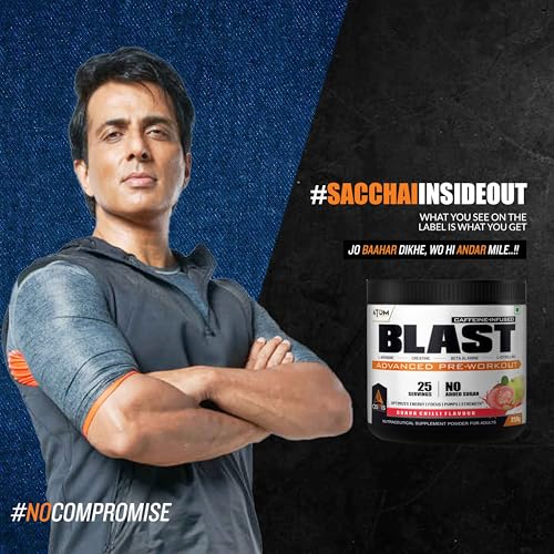 Image of AS-IT-IS ATOM Blast Advanced Pre-workout 250gms | Caffeine & L- Arginine Infused | Optimizes Energy | Increase Strength & Pumps | Guava Chilli flavour