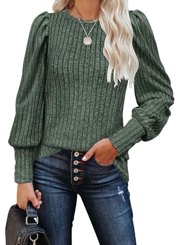 Image of MIHOLL Women's Puff Long Sleeve Shirts Casual Knit Blouses Crew Neck Elegant Tunic Tops