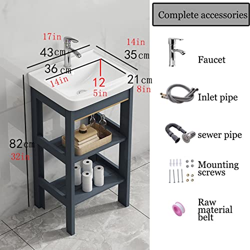 Ceramic Bathroom Sink Console Pedestal Laundry Sinks Free Standing Wash Basin Sinks Porcelain Vessel Basin Rectangle With Metal Legs Stand Vanity Sink Storage Shelf For Farmhouse,Cloakroom,Restaurant #TOP1