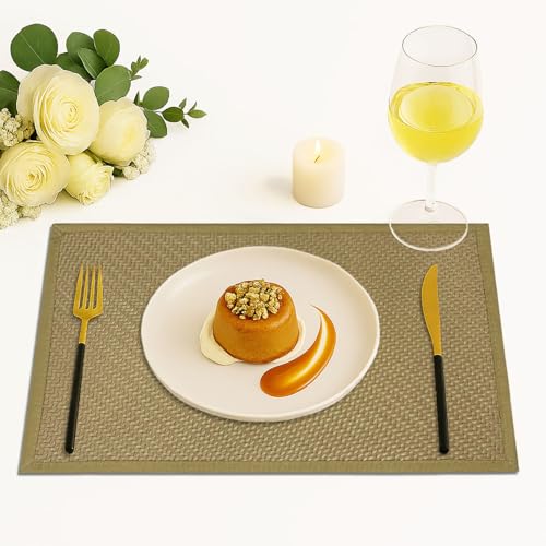Image of Amazon Brand - Umi PVC Vinyl Basket Design Placemat STBT001 | Heat Resistant, Wipe Clean, Anti-Skid Table Mats for Dining Table, Kitchen & Home Decor (30x45 CM Yellow Set of 2)