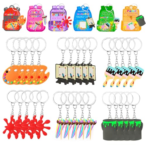 30Pack Valentines Day Gifts Cards for Kids with Painting Keychains for Classroom School Exchange Gifts for Boys Girls Art Paint Party Favors Goodie...