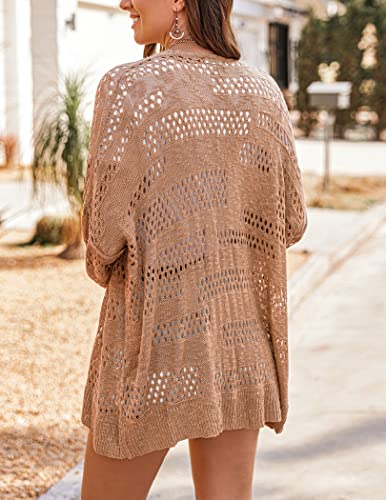 Image of HOTOUCH Lightweight Crochet Cardigan for Women Long Sleeve Open Front Knit Oversized Cardigans Sweaters