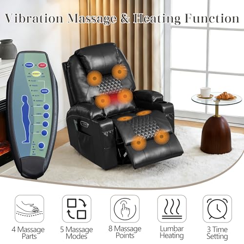 Sillón reclinable eléctrico negro cuero sintético miniatura 5