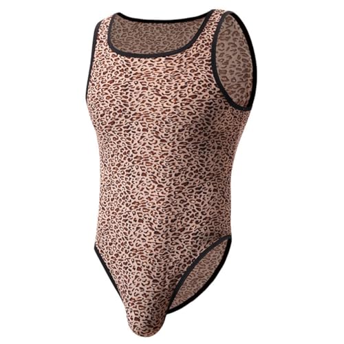 Herren-Body mit Leopardenmuster, weich, ärmellos, schmale Passform, einteiliger Overall für Herren, atmungsaktiv, enge Unterhemden für Workout, Laufen, Sport, Stretch-Leopardenmuster
