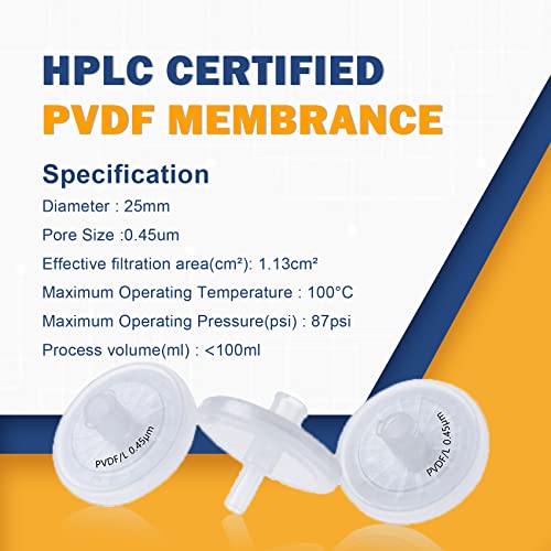 Image of Syringe Filters PVDF Hydrophobic Membrane 25 mm Diameter 0.22 um Pore Size Filtration for Scientic Lab Pack of 20