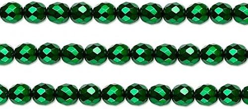 Czech Faceted Round Fire Polished Beads. Preciosa Emerald Carmen 6mm 16 Inch Strand