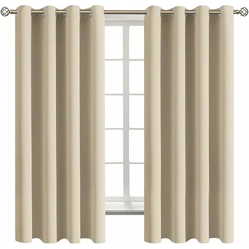 BGment Room Darkening Curtains 63 Inches Long - Grommet Thermal Insulated Drapes Window Treatment Curtains for Bedroom, 2 Panels, 52 x 63 Inch, Beige