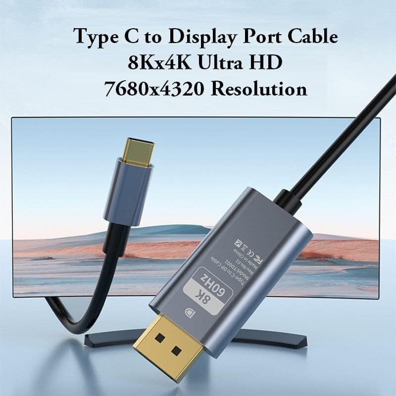 Image of USB C to DisplayPort Cable 8K@60Hz,30Hz,4K 144Hz 120Hz Thunderbolt3 to Displayport Cabl,USB Type C to DP CabIe Thunderbolt3 Compatible with MaKBook (Type C to DisplayPort Cable Adapter)