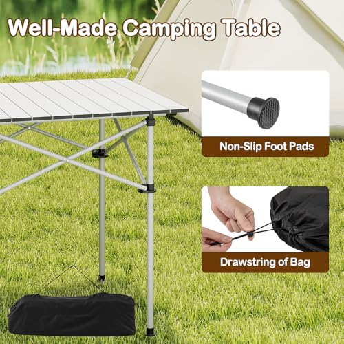 GIANTEX Mesa de Camping Plegable de Aluminio Ligero, Mesa Cuadrada Portátil para 4 Personas con Bolsa de Transporte, Plateado, 28"x28"x27.5" miniatura 7