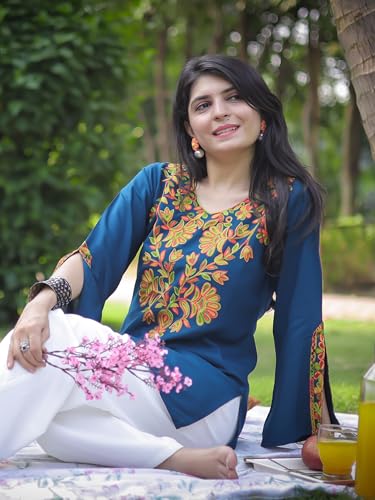 Image of Youthnic Women's Light Green Rayon Yoke Embroidery Straight Short Kurti | Office Wear Kurti | College Wear Kurti | Tunic Top