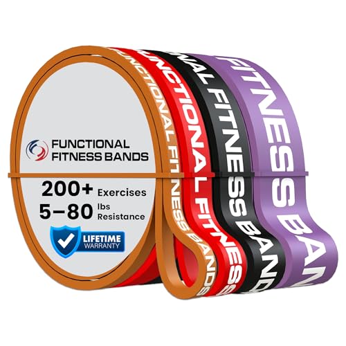 Functional Fitness Pull Up Assist Resistance Bands | Heavy Duty Loop Exercise Bands for Powerlifting, Mobility, and Stretching | Travel Friendly Resistance Bands for Workout | Combo Pack of 4