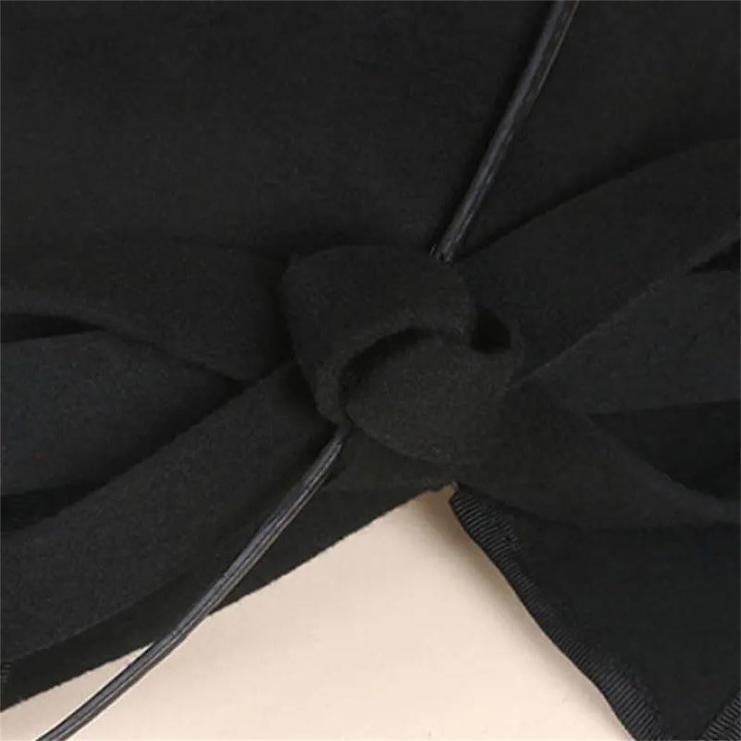 Women's Wool Black Church Hat Elegant Formal Vintage Felt Fedora Pillbox Cap for Weddings