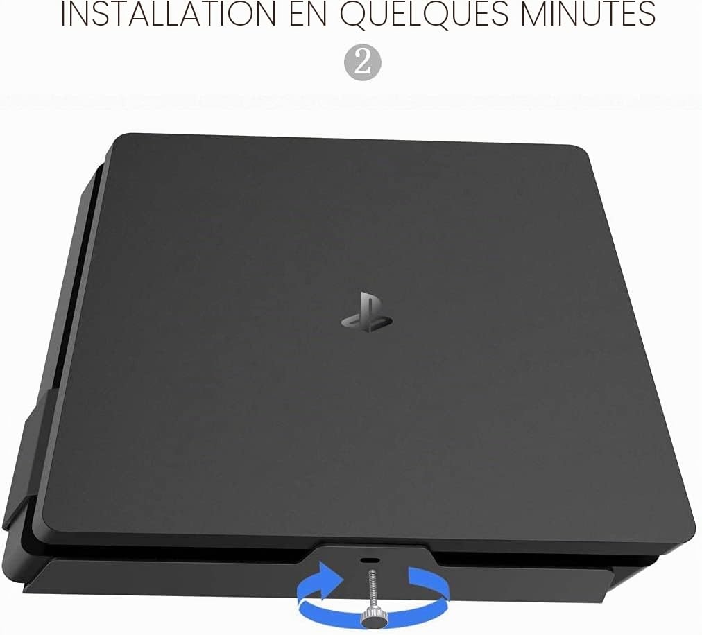 Monzlteck Support Mural pour PS-4 Slim, près ou derrière la télévision, Gain de Place, personnalisé pour s'adapter Parfaitement à la PlayStation4 Slim, Facile à Installer