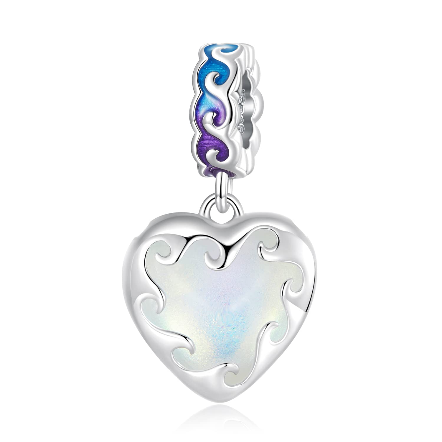 Colgante de corazón de amor fundido en plata de ley 925 para pulseras europeas, joyería DIY.