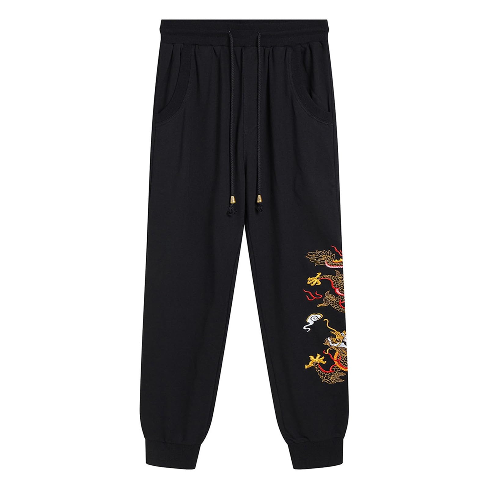Generisch Pantalones de chándal para hombre y mujer con el mismo bordado de dragón, pantalones casuales, pantalones deportivos largos