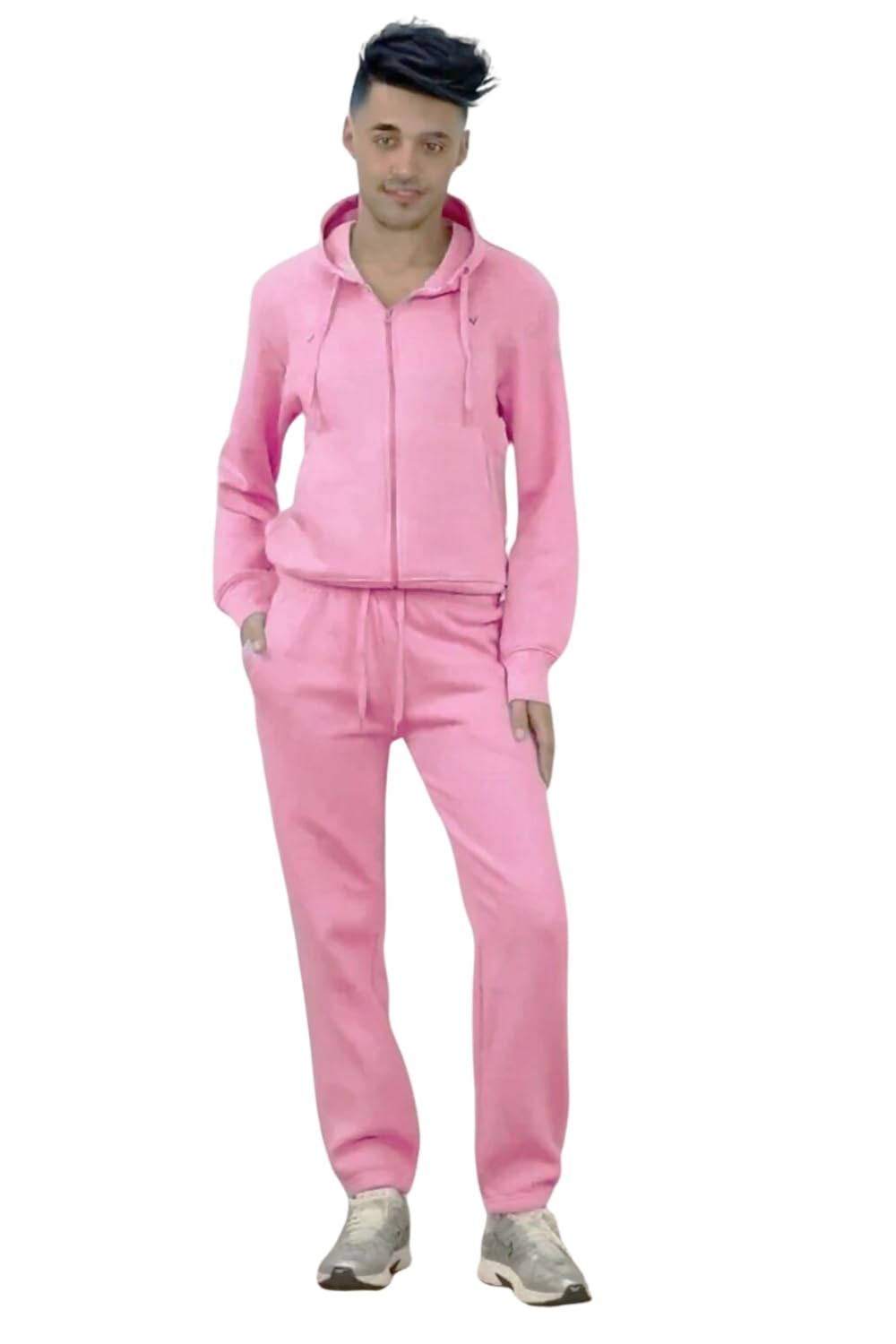 Aarhon Mens Basic Tracksuit Boys Plain Jogging Bottom Tracksuits Zipped Track Top Fleece Hooded Tracksuit (UK, Alpha, L, Regular, Regular, Pink)