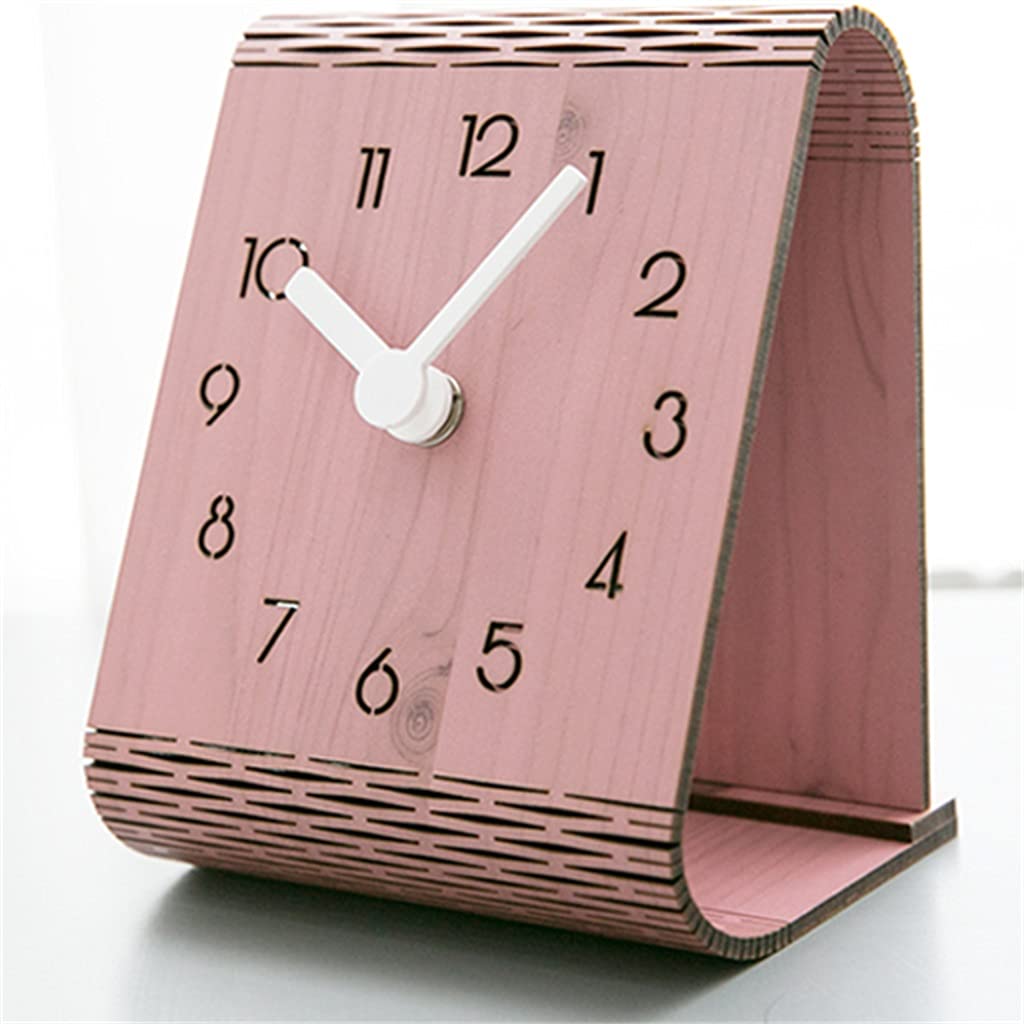 HRWLY Table Clock Solid Wood Desktop Decoration Desk Bedroom Silent Household Ornaments(Argento)