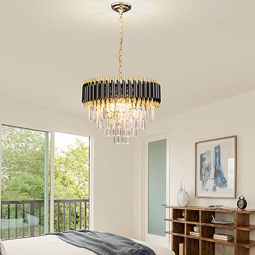 FRIXCHUR 20" Crystal Chandelier Black and Gold Flush Mount Ceiling Light 4 Tiers Raindrop Crystal Pendant Light Modern Crystal Ceiling Light Chandelier for Bedroom Dining Room Entryway Foyer - Cosy Home Interiors FRIXCHUR 20" Crystal Chandelier Black and Gold Flush Mount Ceiling Light 4 Tiers Raindrop Crystal Pendant Light Modern Crystal Ceiling Light Chandelier for Bedroom Dining Room Entryway Foyer - Image 3