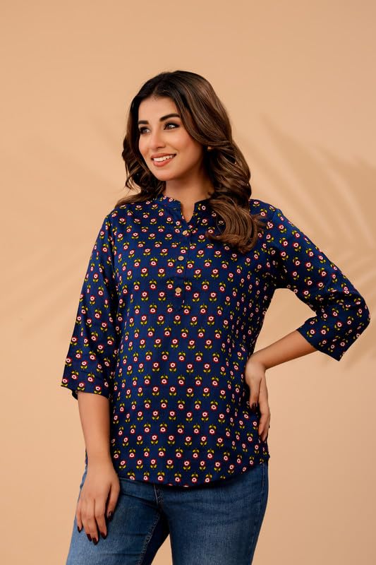 Image of Women's Cotton Printed Kurta Top | 3 /4 Sleeve Straight Kurti Casual Outings