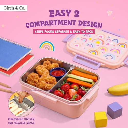 Image of Tiffin Box for School - Lunch Box for Kids Boys - Snacks Boxes for Girls - 900 ml Stainless Steel Tiffin Box, Leak-Proof 4-Side Locks, BPA-Free Food-Grade Material with Removable Divider, Rainbow