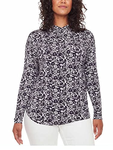 S.C. & CO. Women's Long Sleeve Supreme Comfort Lightweight Hoodie Top (Large, Navy Floral)