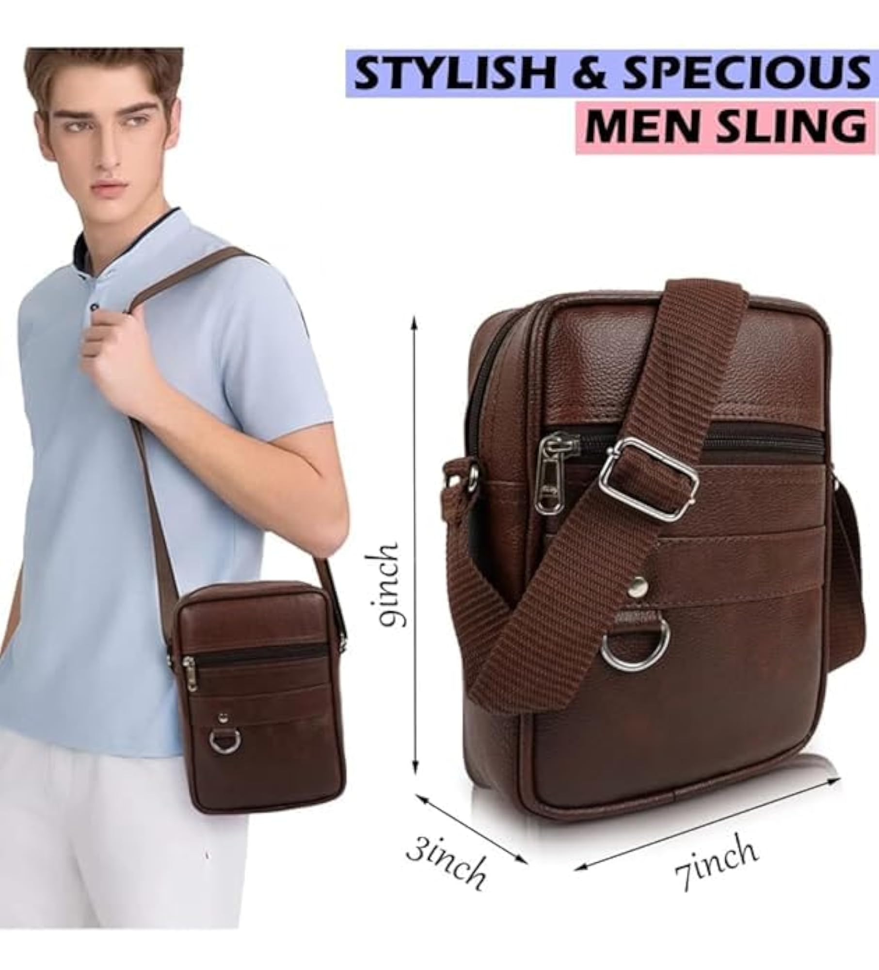 Stylish PU Leather Sling Bag for Men, Cross Body Travel