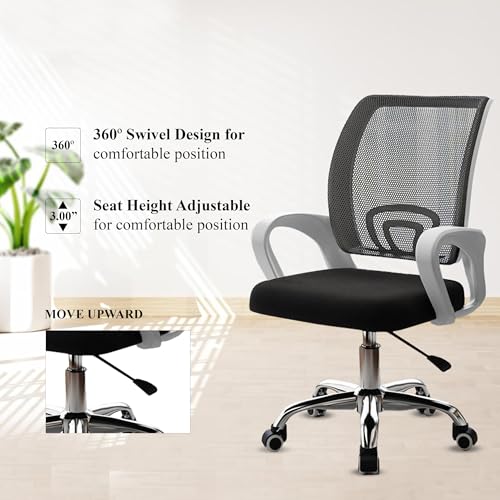 Image of NORMAN JR, Ergonomic Desk Chair Mesh Computer Chair with Lumbar Support Armrest Executive Rolling Swivel Adjustable Mid Back Chair - Dark Black & White Handle
