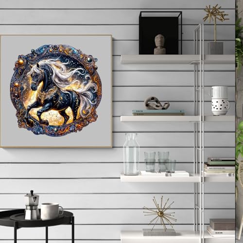 KaayeeWood Holzpuzzle Erwachsene,Elegantes Pferd Holzpuzzle,Einzigartige Wooden Puzzle Mit Hölzernen Boxen,Geschenke für Kinder und Erwachsene(34 * 34cm-300 Stück)