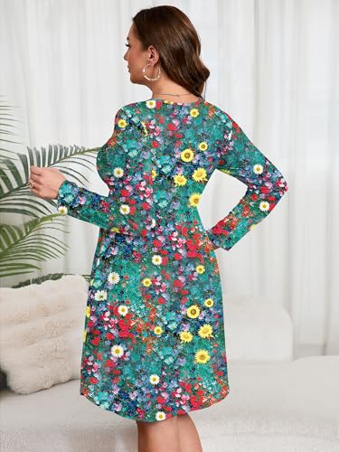Image of AusLook Women's Plus Size Long Sleeve Midi Dress Casual Empire Waist Loose Flowy Dresses A-Line Boho Long Dress with Pockets