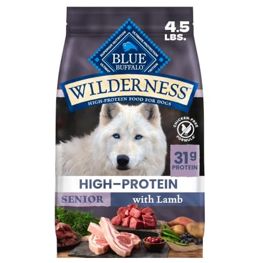 Blue Buffalo Wilderness 31 g Protein, Meat Rich Natural Dry Senior Dog Food, Lamb, Chicken-Free Formula, 4.5lb Bag