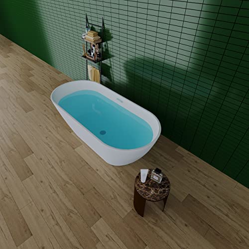 Dnyn 55" Acrylic Alcove Freestanding Bathtub, Contemporary Soaking Tub With Self-Leveling Legs And Drain Hose Provide, Easy Installation, White #TOP5