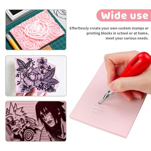 Image of 6 Pack 8 inchx6 inch Pale Pink Rubber Stamp Carving Blocks Rubber Carved Brick Soft Rubber Linoleum Block for Craft Project