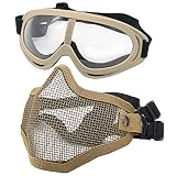 PuddingStation Airsoft Mask and Goggles, AdjustableSteel Mesh Mask Half Face Protection Face Skull S